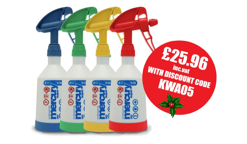 Kwazar Mercury Double Action 360° Sprayer 0.5 Litre - Xmas Offer: 4 for £25.96 inc.vat with Code KWA05