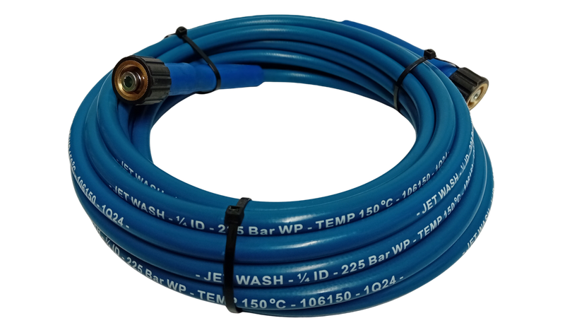 Slick Blue Pressure Washer Hose HD 1/4" 1 Wire M22 to M22 225 Bar 150deg C - 15 metre
