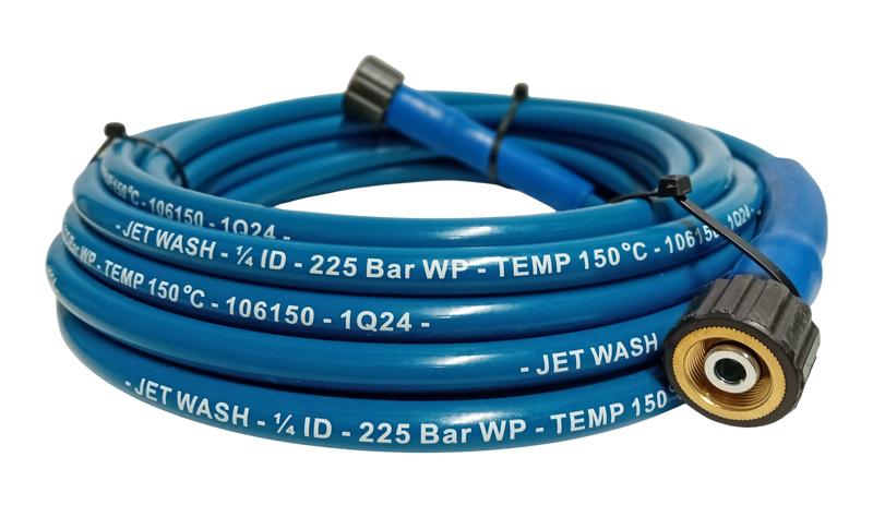Slick Blue Pressure Washer Hose HD 1/4" 1 Wire M22 to M22 225 Bar 150deg C - 15 metre
