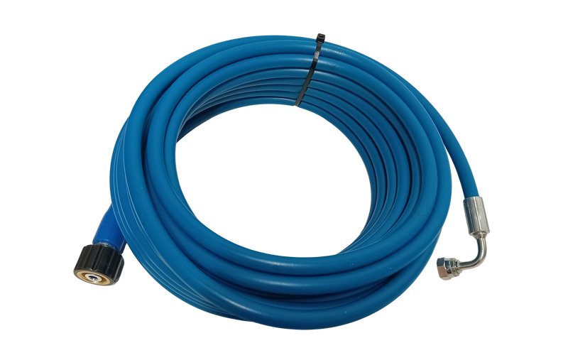 Slick Blue Pressure Washer Hose HD 1/4" 1 Wire 225 Bar 150deg C M22 - 3/8" Swept 90 elbow - 20 metre