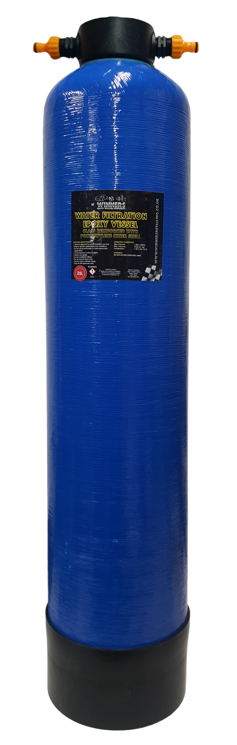 DI Water Filter Pressure Vessel 24 Litres with hose lock fittings - High-Capacity Water Filter System for Cleaning