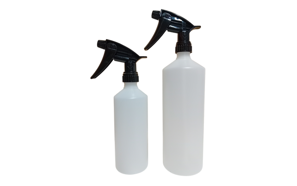 General Purpose HDPE Spray Bottles fitted with Tolco Chemical Resistant Black Trigger - 0.5 litre and 1 litre