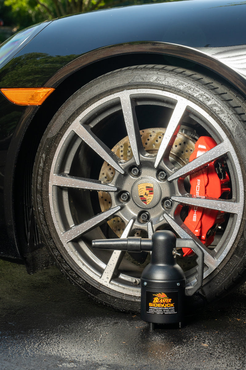The MetroVac Sidekick dryer ready to use on a clean car
